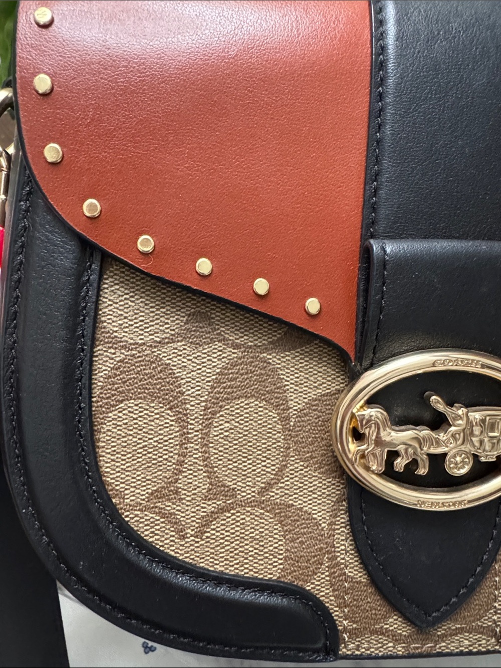 Coach Georgie Saddle Bag Colorblock Rust Flap & Black Trim - Picture 4 of 14